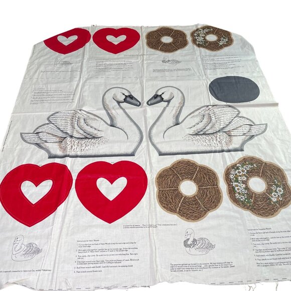 Cranston VIP Print Works Swan Centerpiece Grapevine Heart Wreath  u Fabric Patte - Picture 1 of 12